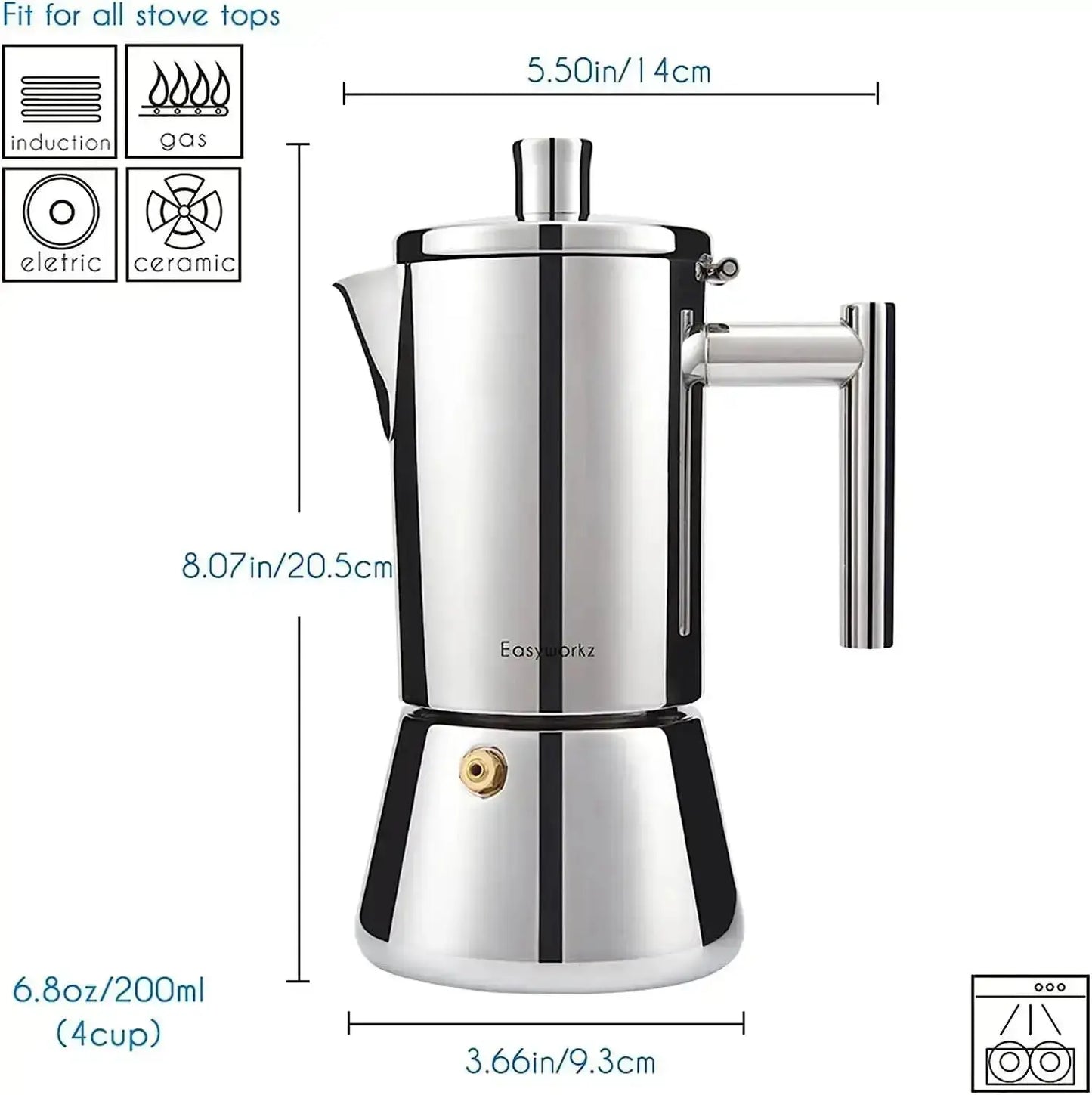 Steel Induction Moka Pot Stainless Stovetop Espresso Maker Durable