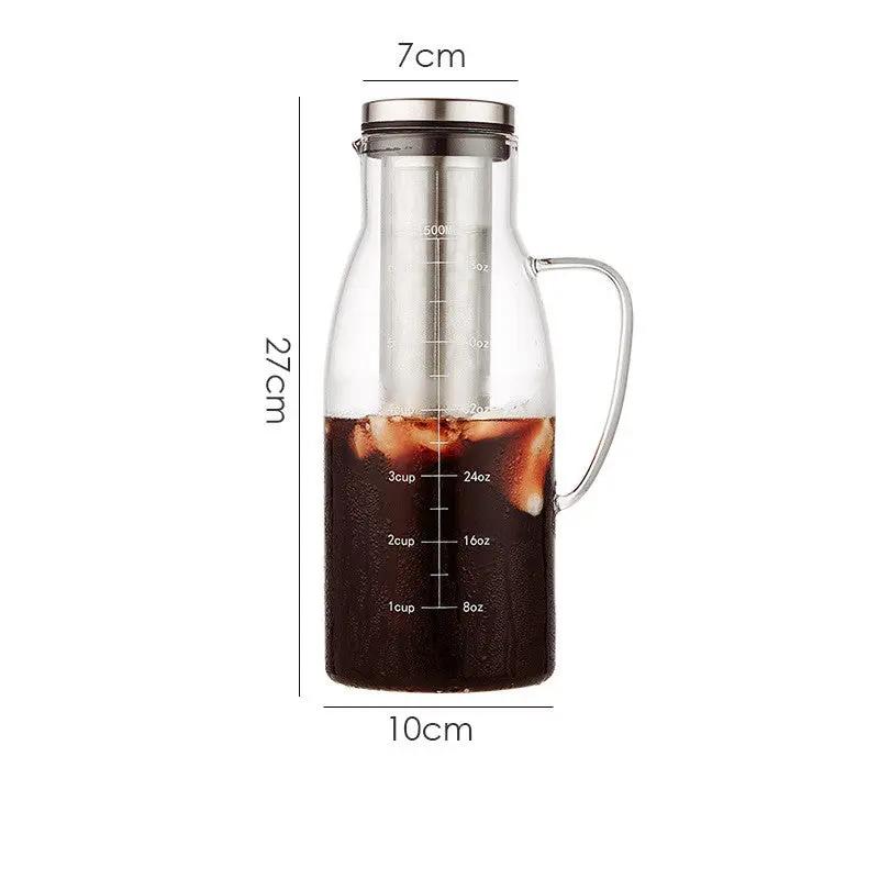 Glass Cold Brew Filter Pot 1000ml 1500ml Leakproof Cold Coffee Maker