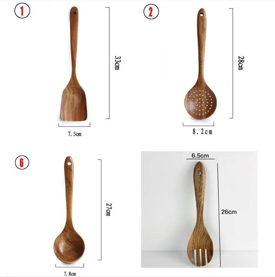 Teak Wood Kitchen Utensil Set Spoon Ladle Turner Durable Eco-Friendly