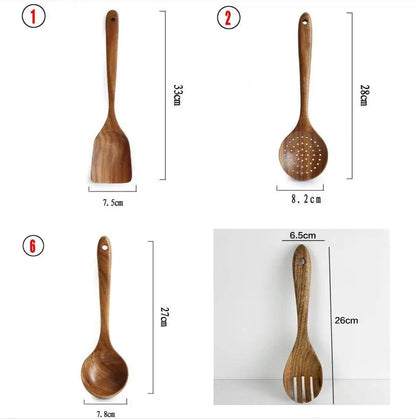 Teak Wood Kitchen Utensil Set Spoon Ladle Turner Durable Eco-Friendly