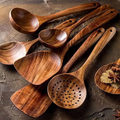 Teak Wood Kitchen Utensil Set Spoon Ladle Turner Durable Eco-Friendly