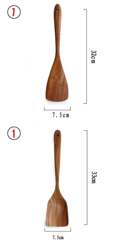 Teak Wood Kitchen Utensil Set Spoon Ladle Turner Durable Eco-Friendly