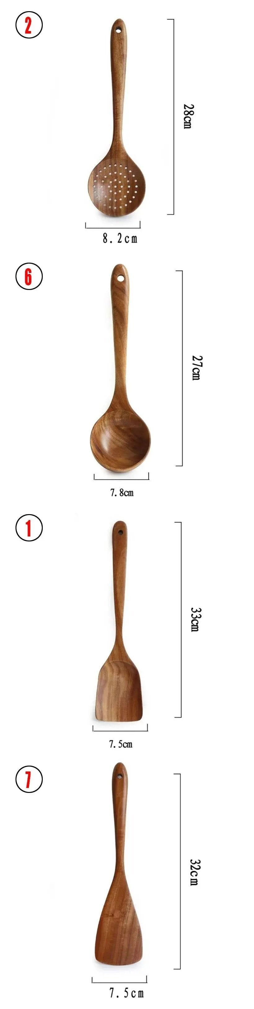 Teak Wood Kitchen Utensil Set Spoon Ladle Turner Durable Eco-Friendly