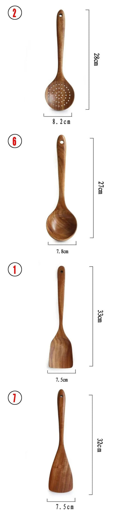 Teak Wood Kitchen Utensil Set Spoon Ladle Turner Durable Eco-Friendly
