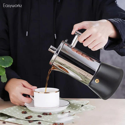Stainless Steel Induction Moka Pot 4-6 Cup Espresso Maker Durable