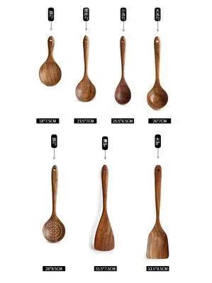 Teak Wood Kitchen Utensil Set Spoon Ladle Turner Durable Eco-Friendly