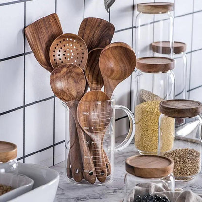 Teak Wood Kitchen Utensil Set Spoon Ladle Turner Durable Eco-Friendly
