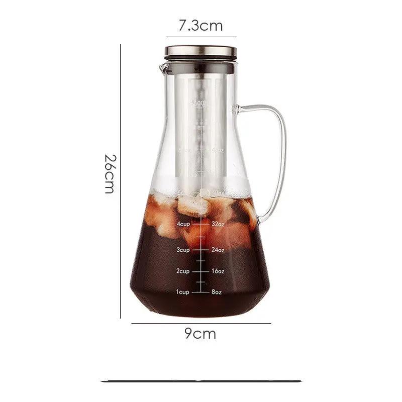 Glass Cold Brew Filter Pot 1000ml 1500ml Leakproof Cold Coffee Maker