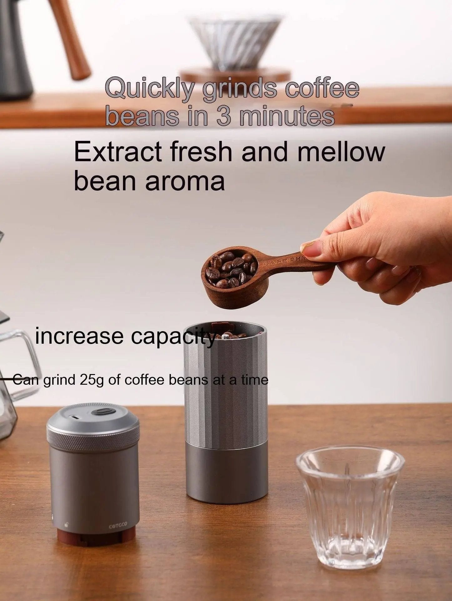 Portable Electric Coffee Grinder USB Rechargeable Wireless Stainless Steel Blades