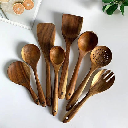 Teak Wood Kitchen Utensil Set Spoon Ladle Turner Durable Eco-Friendly