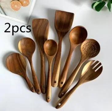 Teak Wood Kitchen Utensil Set Spoon Ladle Turner Durable Eco-Friendly