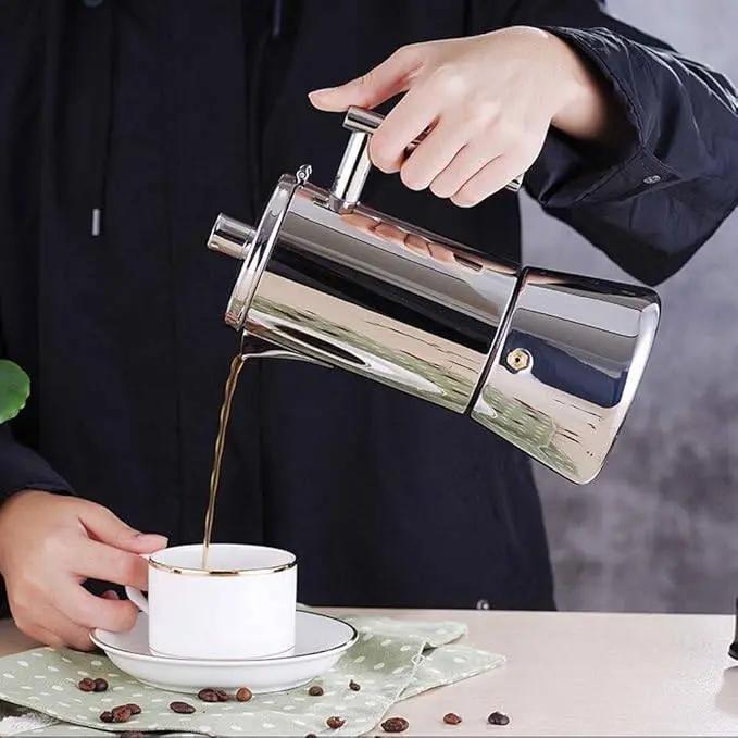 Steel Induction Moka Pot Stainless Stovetop Espresso Maker Durable