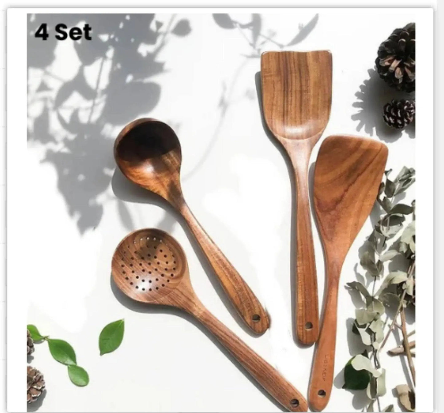 Teak Wood Kitchen Utensil Set Spoon Ladle Turner Durable Eco-Friendly