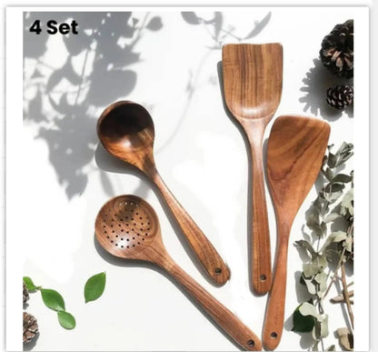 Teak Wood Kitchen Utensil Set Spoon Ladle Turner Durable Eco-Friendly
