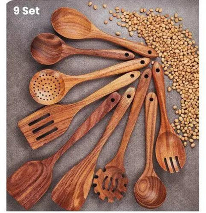Teak Wood Kitchen Utensil Set Spoon Ladle Turner Durable Eco-Friendly