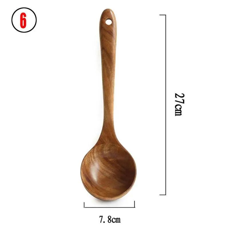Teak Wood Kitchen Utensil Set Spoon Ladle Turner Durable Eco-Friendly