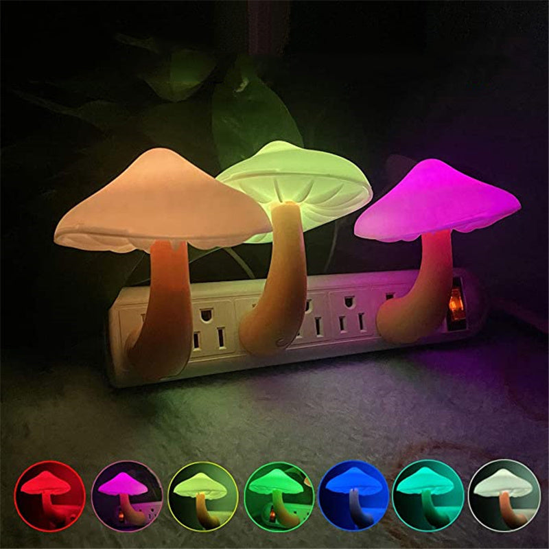 LED Night Light Mushroom Wall Socket Lamp with Sensor | Decoraway
