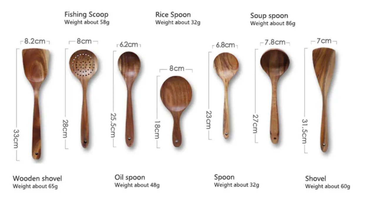 Teak Wooden Cooking Set 7-Piece Eco-Friendly Kitchen Utensils