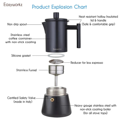 Easyworkz Stainless Steel Moka Pot Induction Espresso Maker Durable