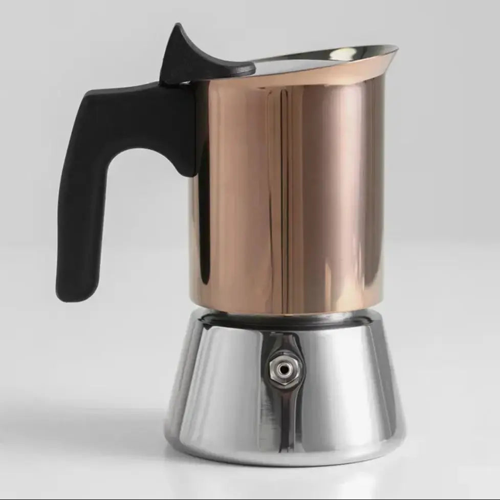 Gold Stainless Steel Moka Pot 4-6 Cup Espresso Maker Induction Ready
