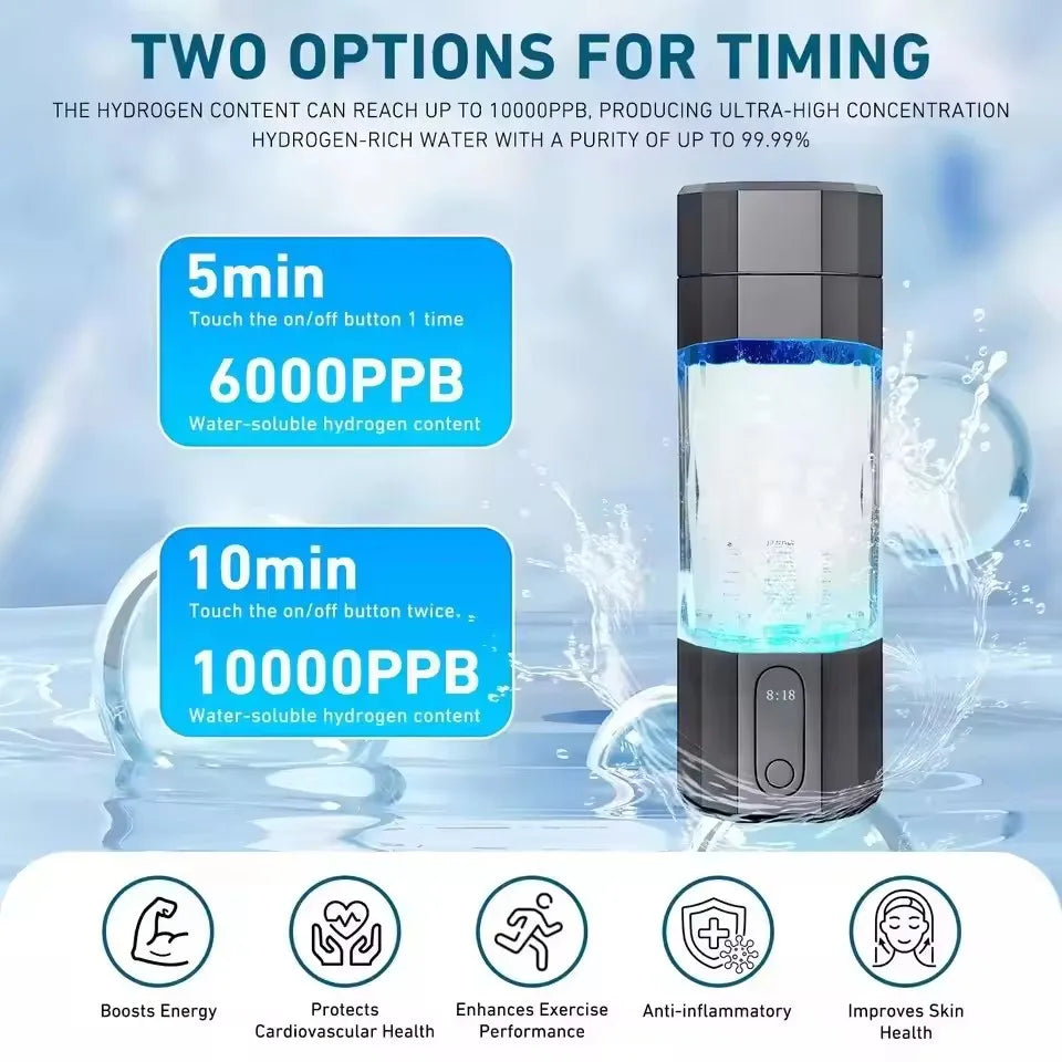 10000PPB Hydrogen Water Bottle Portable SPE PEM Electrolysis Bottle
