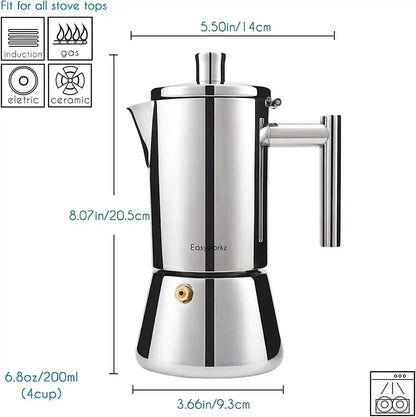 Steel Induction Moka Pot Stainless Stovetop Espresso Maker Durable