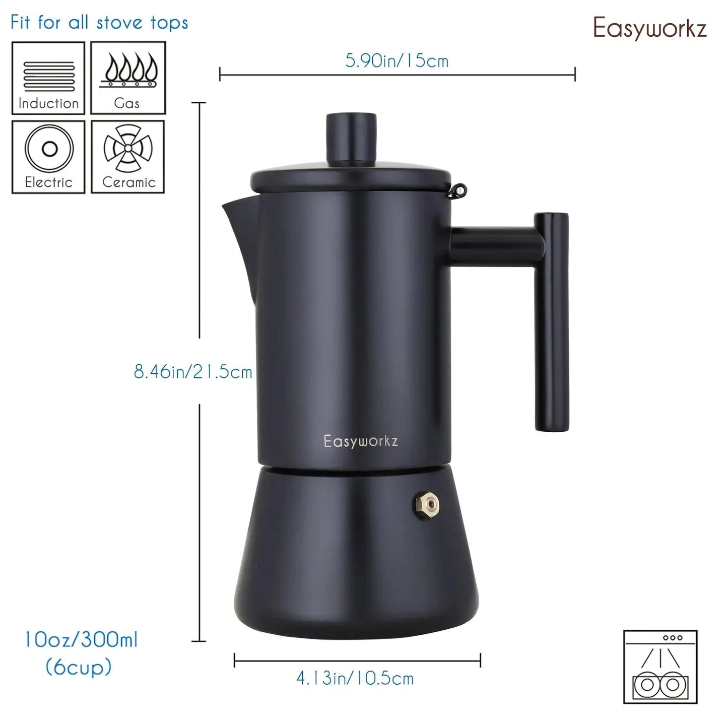 Easyworkz Stainless Steel Moka Pot Induction Espresso Maker Durable