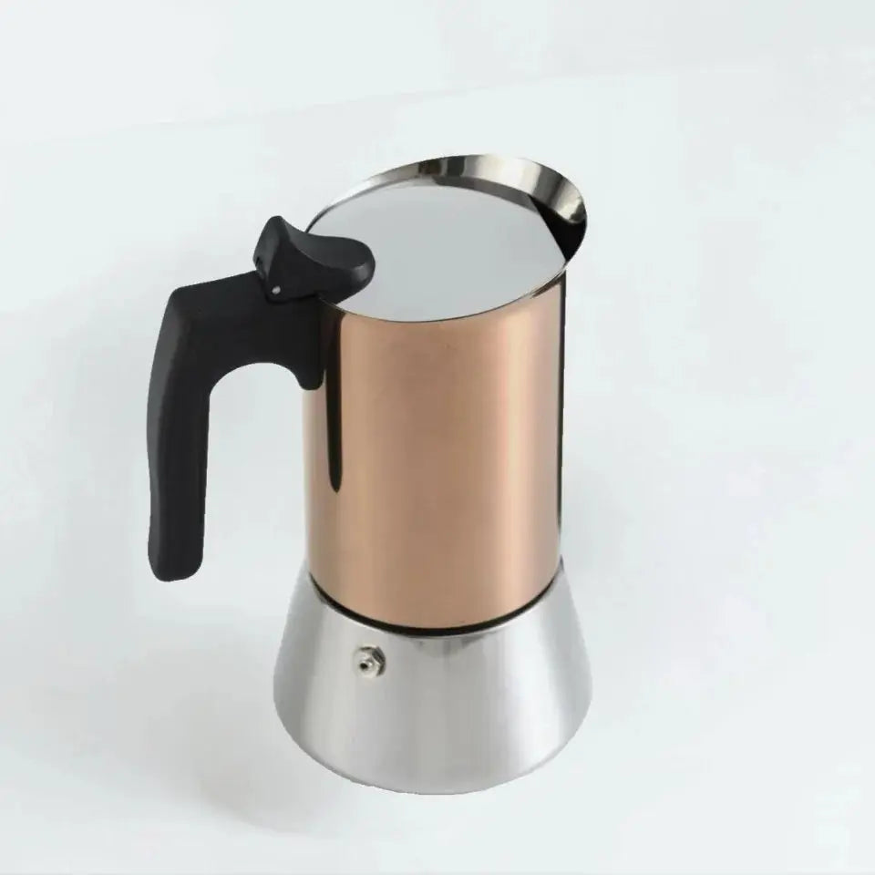 Gold Stainless Steel Moka Pot 4-6 Cup Espresso Maker Induction Ready