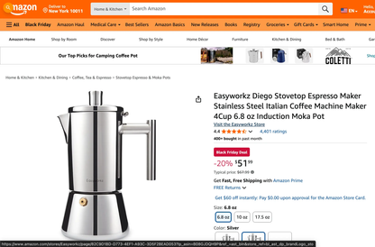 Steel Induction Moka Pot Stainless Stovetop Espresso Maker Durable