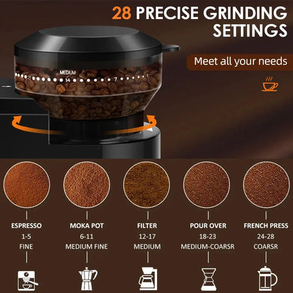 28-Setting Electric Burr Coffee Grinder with Adjustable Dosing and Micro Grind Control