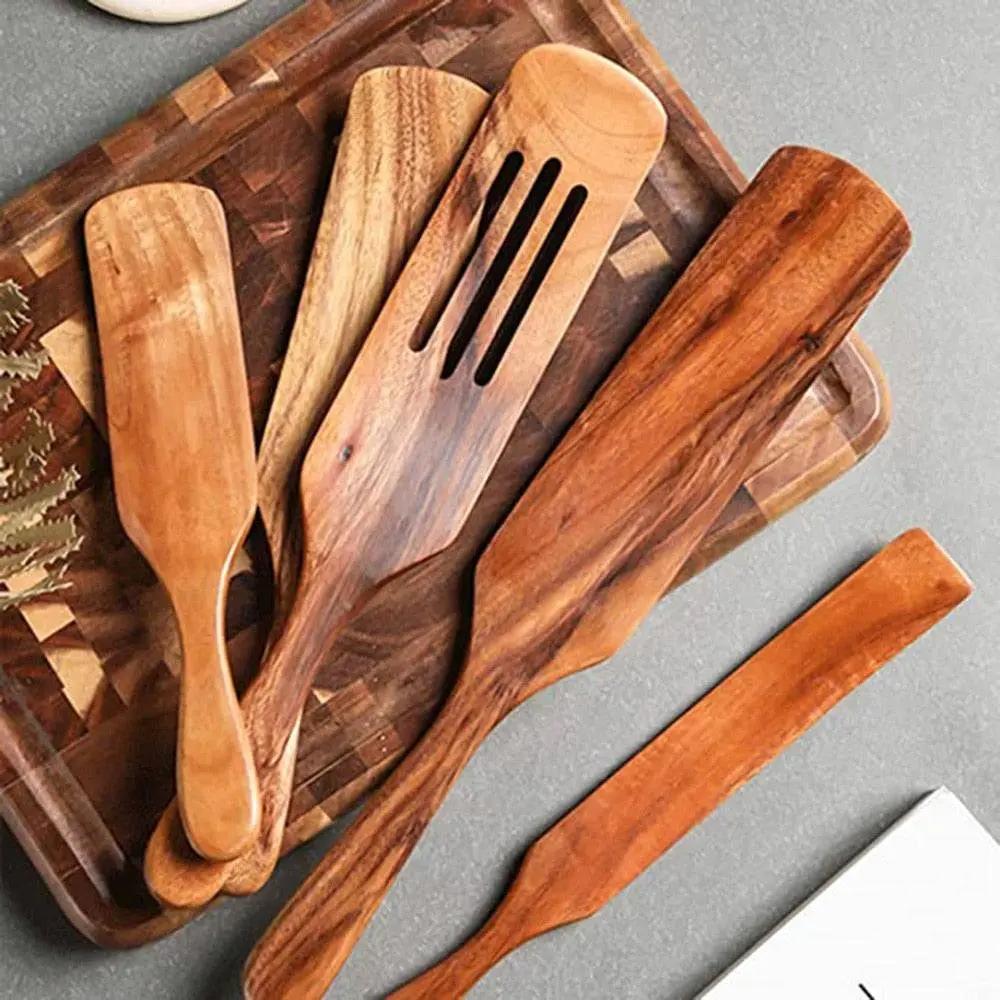 Teak Wooden Cooking Set 7-Piece Eco-Friendly Kitchen Utensils
