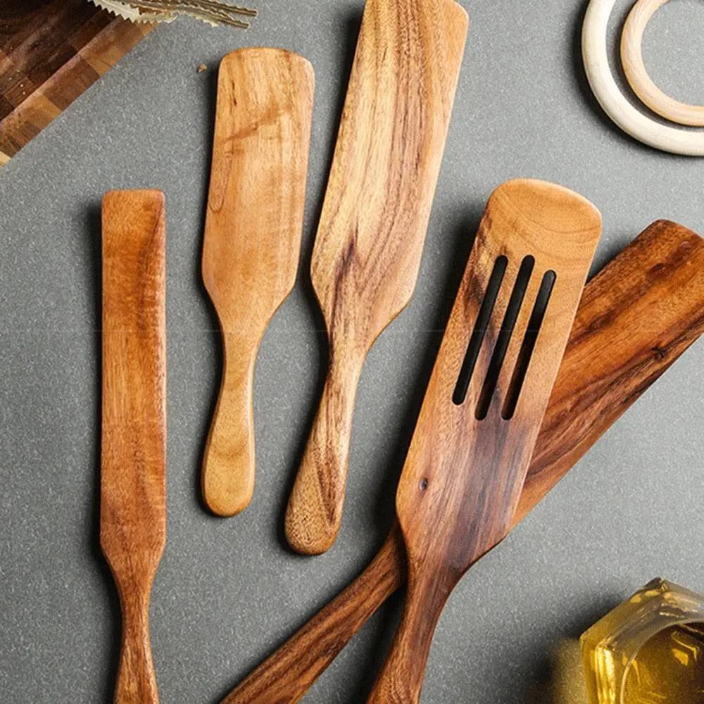Teak Wooden Cooking Set 7-Piece Eco-Friendly Kitchen Utensils