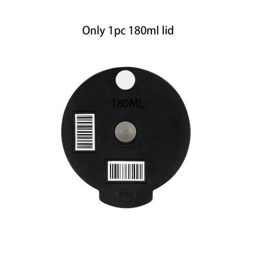 Black lid with '180ML' and barcode labels on a white background